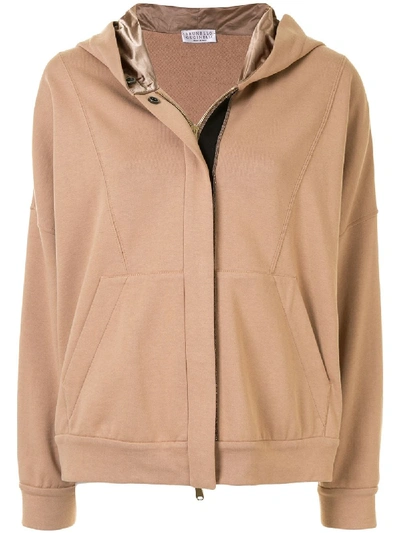 Shop Brunello Cucinelli Contrast Zip-up Hoodie In Brown