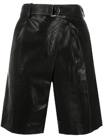 Shop Helmut Lang Leather Wrap Shorts In Black