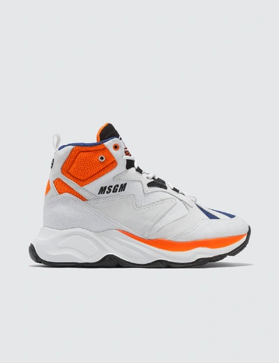 Shop Msgm High Top Chunky Sneakers In White / Blue / Neon Orange