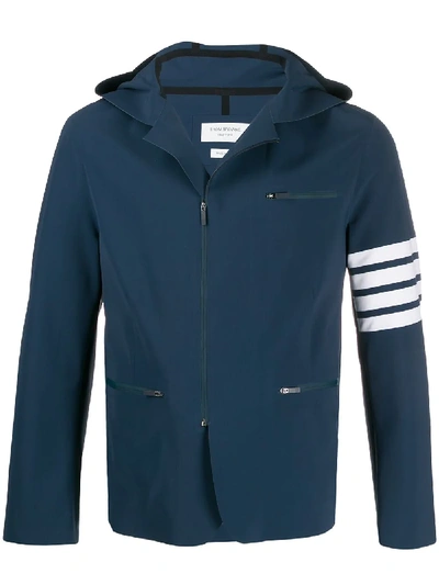 Shop Thom Browne Lightweight Tech Hooded 4-bar Jacket In Blue