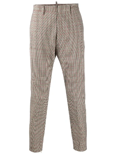 Shop Dsquared2 Houndstooth Cotton Trousers In Brown