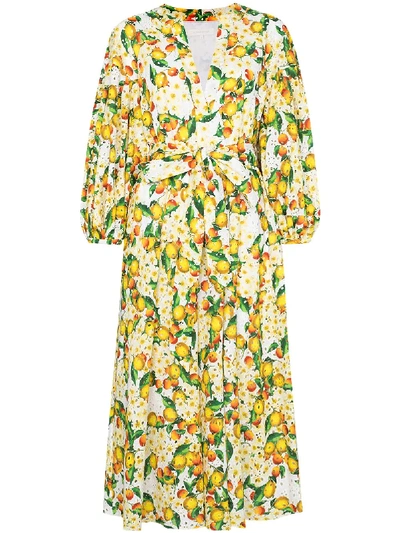 Shop Borgo De Nor Mia Lemon-print Broderie Anglaise Dress In Yellow