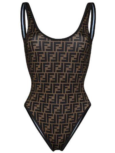 Shop Fendi Reversible Rama Swimsuit In Brown