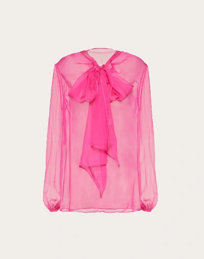 Shop Valentino Chiffon Top In Bright Pink