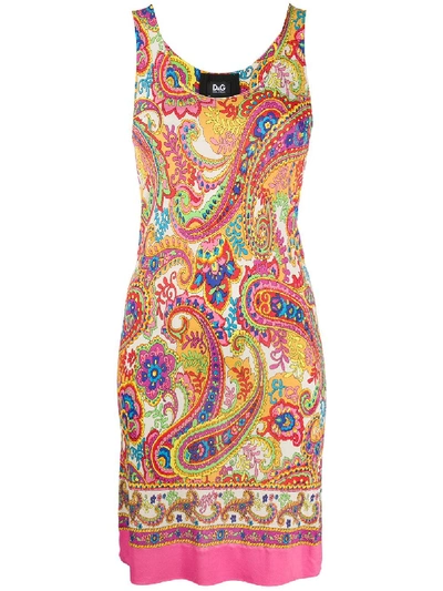 Pre-owned Dolce & Gabbana 1990s Paisley Print Fitted Dress In Yellow