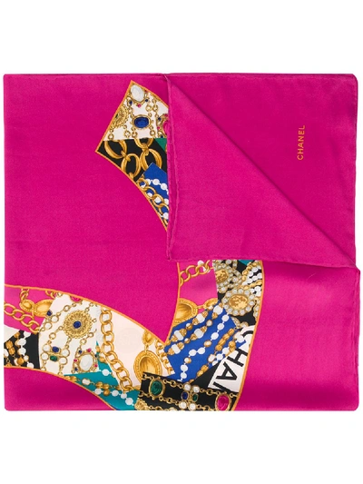 Pre-owned Chanel 1990s Jewellery Print Scarf In Pink