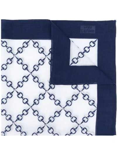 Pre-owned Celine  Chain Print Sheer Scarf In Blue