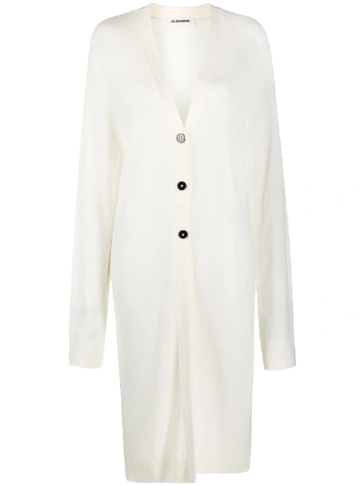 Shop Jil Sander Mid-length Wool Cardigan In White