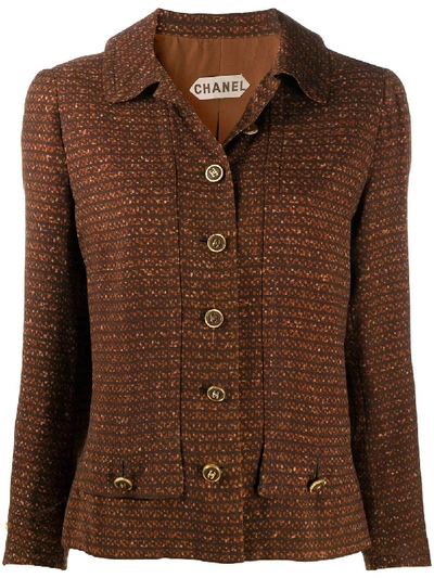 Pre-owned Chanel Geometric-printed Shirt Jacket In Brown
