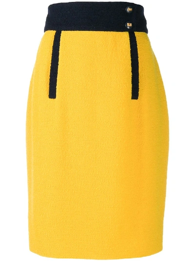 Pre-owned Chanel 1990s Stripe-detailing Pencil Skirt In Yellow