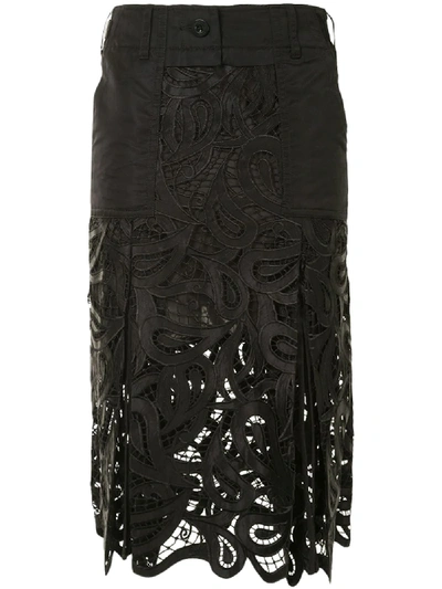 Shop Sacai Lace-panelled Midi Skirt In Black