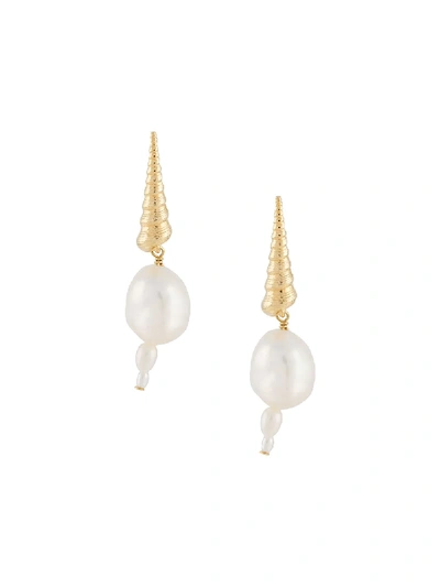 Shop Anni Lu Turret Shell Baroque Pearl Earrings In Gold