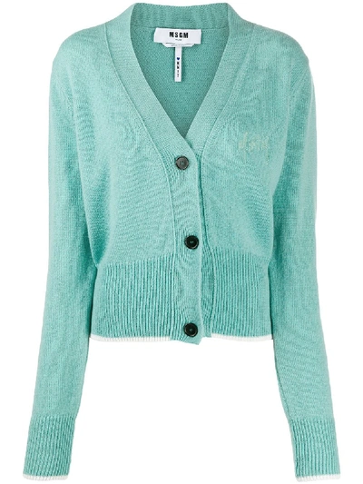 Shop Msgm Striped Hem Cardigan In Green