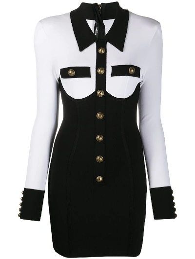 Shop Balmain Corset Detail Mini Dress In Black