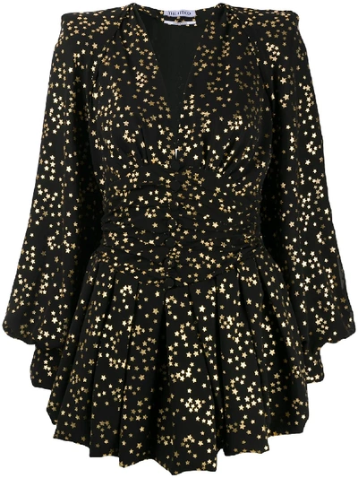 Shop Attico Gold Star Mini Pleated Dress In Black