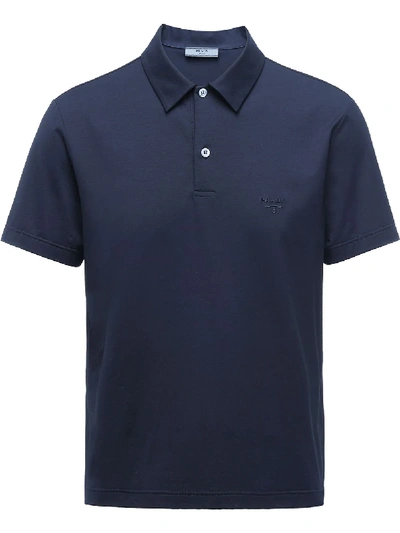 Shop Prada Embroidered Logo Polo Shirt In Blue