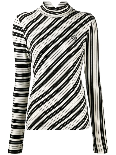 Shop Loewe Diagonal-stripe Long-sleeve Top In Black