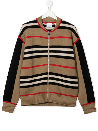 Shop Burberry Teen Icon Stripe Wool-cashmere Jacket In Neutrals