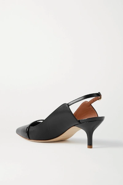 Shop Malone Souliers Marion 45 Patent-trimmed Leather Slingback Pumps In Black