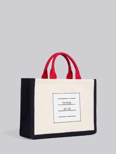 Shop Thom Browne Tricolor Cotton Canvas Name Tag Tote In White