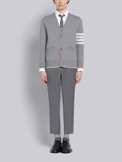 Shop Thom Browne Light Grey Cotton Crepe Buffalo Check Lion Icon Jacquard 4-bar Cardigan