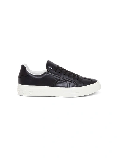 Shop Ferragamo Borg Leather Sneakers In Black