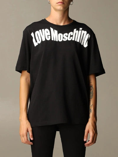 Love Moschino Cotton T-shirt With Logo Print In Black | ModeSens
