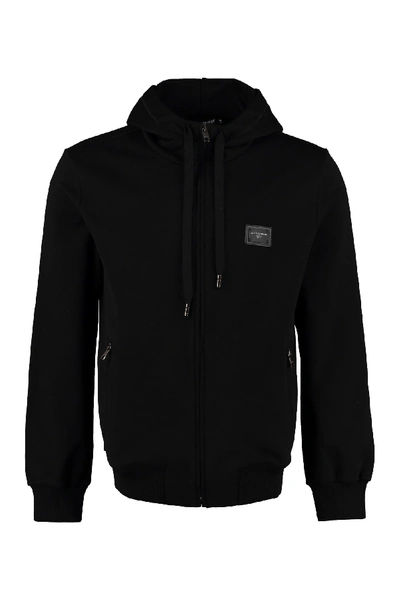 Shop Dolce & Gabbana Cotton Full Zip Hoodie In Black