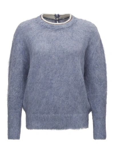 Shop Brunello Cucinelli Sweater With Monile Embellishment In Light Blue