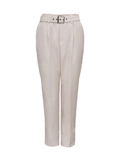 Shop Brunello Cucinelli Wool Trousers With Belt In White