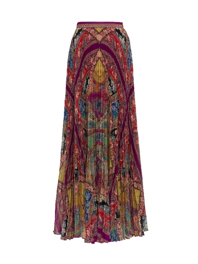 Shop Etro Maxi Plissé Skirt With Floral Print In Multicolor