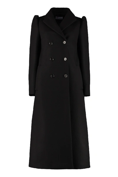 Shop Red Valentino Wool Blend Double-breasted Coat In Black