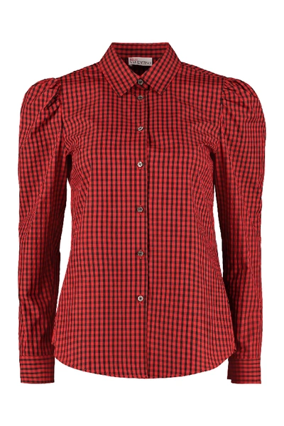 Shop Red Valentino Long Sleeve Cotton Blend Shirt In Red