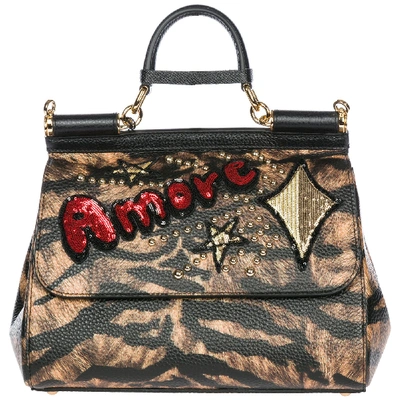 Shop Dolce & Gabbana Sicily Handbags In Tigre
