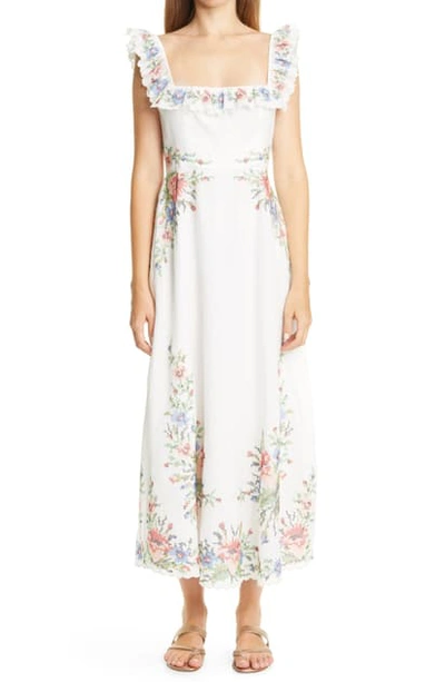 Shop Zimmermann Juliette Cross Stitch Floral Midi Dress In Ivory