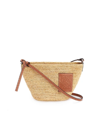 Shop Loewe Raffia And Calfskin Pochette Crsbody Bag In Tan/natural