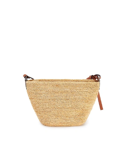 Shop Loewe Raffia And Calfskin Pochette Crsbody Bag In Tan/natural