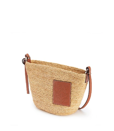 Shop Loewe Raffia And Calfskin Pochette Crsbody Bag In Tan/natural