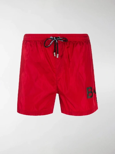 Shop Balmain Logo-print Swim Shorts In Red