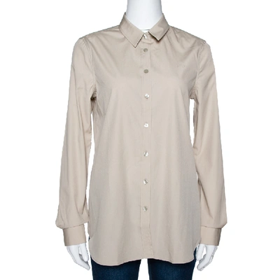 Pre-owned Burberry Stone Stretch Cotton Long Sleeve Shirt M In Beige