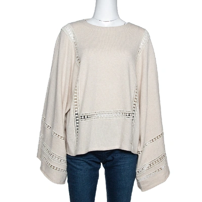 Pre-owned Chloé Beige Cashmere Wool Guipure Detailed Oversized Sweater S