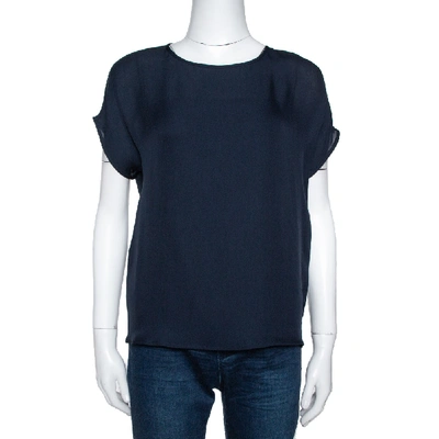 Pre-owned Emporio Armani Navy Blue Silk Blouse S