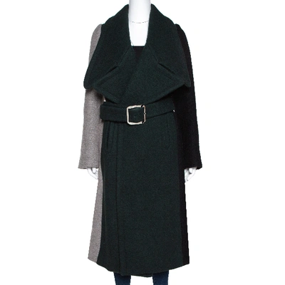Pre-owned Chloé Chlo&eacute; Colorblock Wool Blend Belted Long Coat M In Green