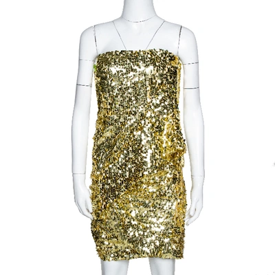 Pre-owned Givenchy Gold Sequined Strapless Bustier Dress S