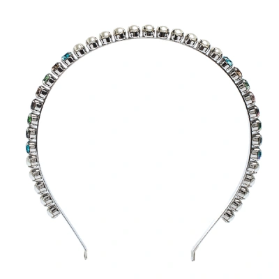 Pre-owned Miu Miu Multicolor Crystal & Faux Pearl Embellished Silver Tone Headband