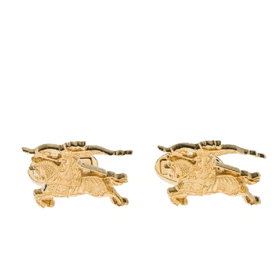 Pre-owned Burberry Equestrian Knight Gold Tone Cufflinks