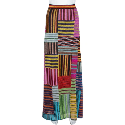 Pre-owned Missoni Multicolor Lurex Knit Patchwork Striped Maxi Skirt L