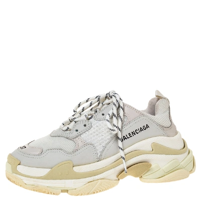 Pre-owned Balenciaga White Leather And Mesh Triple S Platform Sneakers Size 37