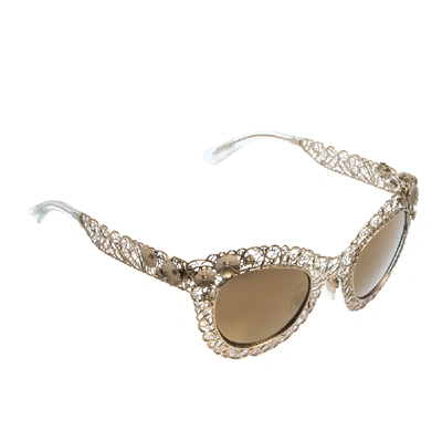 Pre-owned Dolce & Gabbana Gold/gold Mirrored Dg2134 Filigrana Cat Eye Sunglasses