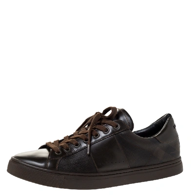 Pre-owned Burberry Dark Brown Leather And London Check Canvas Ritson Low Top Sneakers Size 41